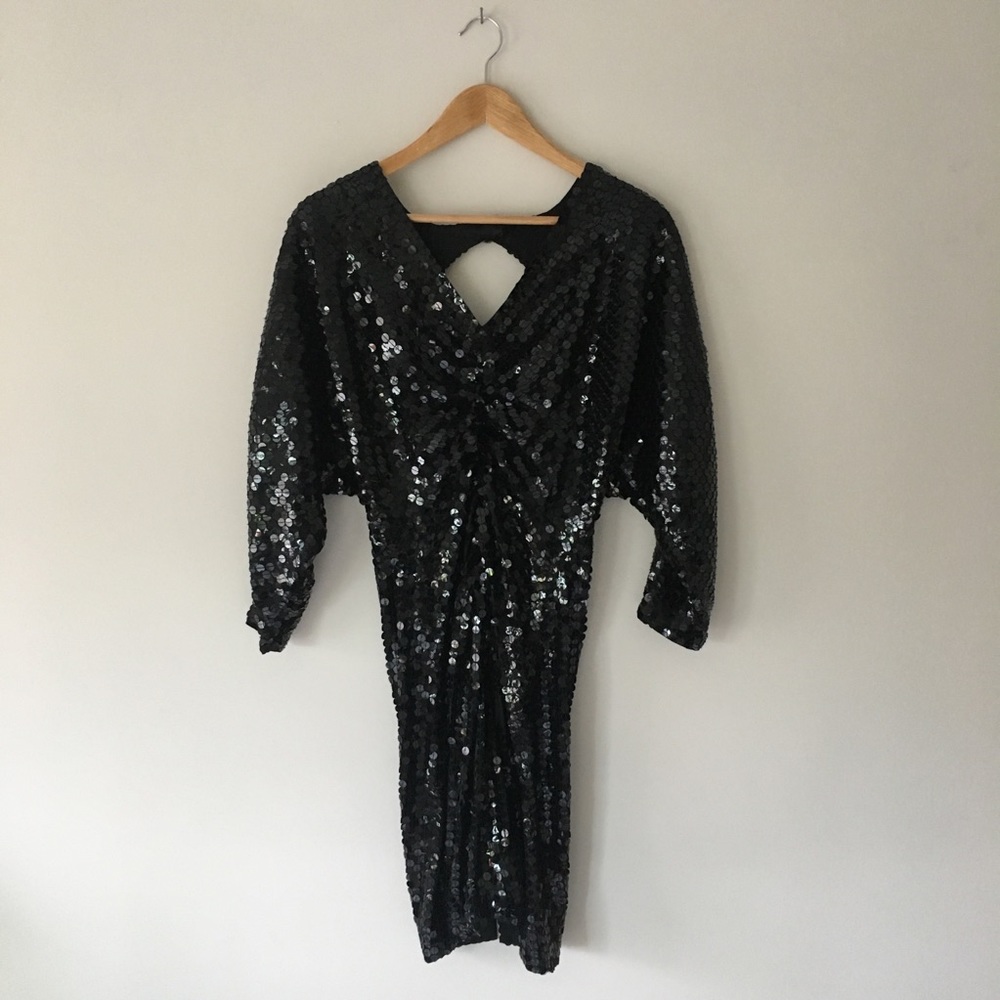 Vintage Sequin Sexy Black Party Dress